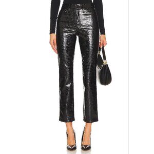 💋CHIC & SEXY💋VTG Genuine Leather Croc Embossed Straight-Cut Pants